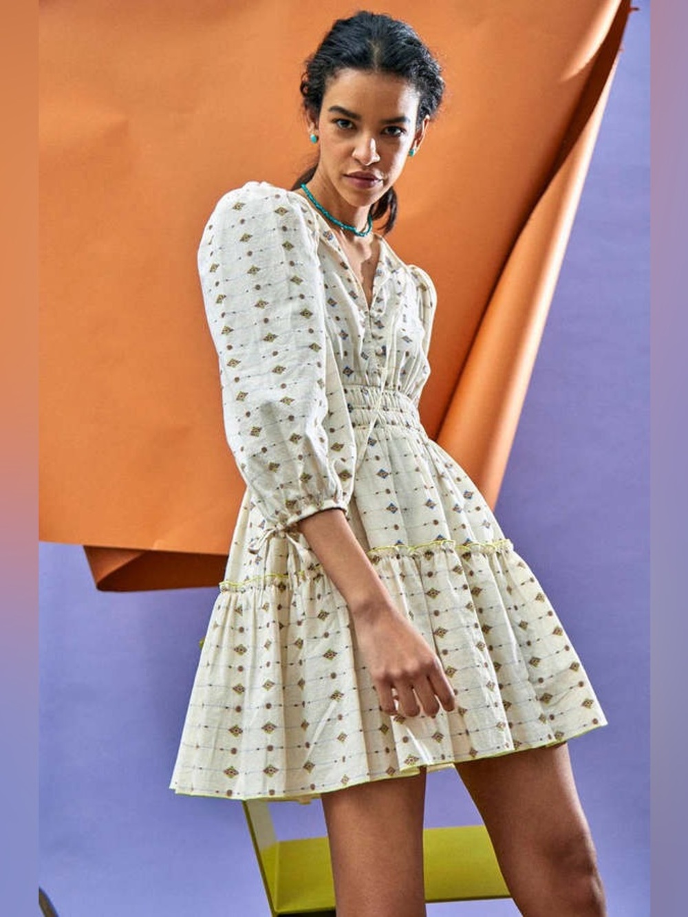 Hunter Bell Ellison Dress in Cream Medallion, Size XS - Picture 3 of 12